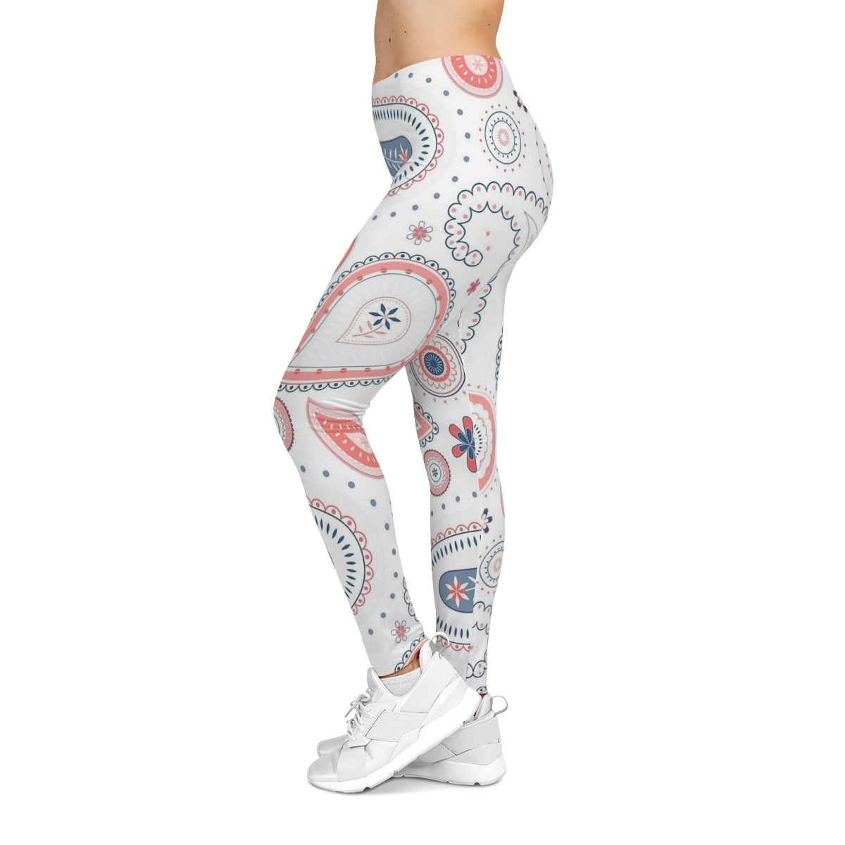 White Desing Floral Leggings